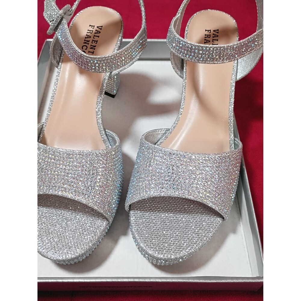 Women's Valenti Franco Silver Glitter Block Heel Shoes Size 8.5